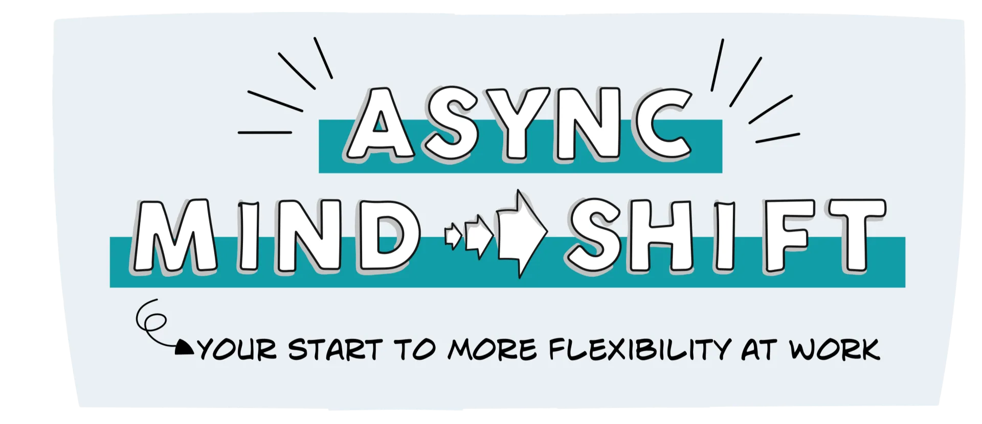 Hand-lettered banner: “Async Mindshift — your start to more flexibility at work”